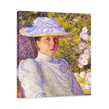 Imagem de White Top HatThéo van Rysselberghe: Impressão em tela neoimpressionista belga chave 20 x 24 cm emoldurada