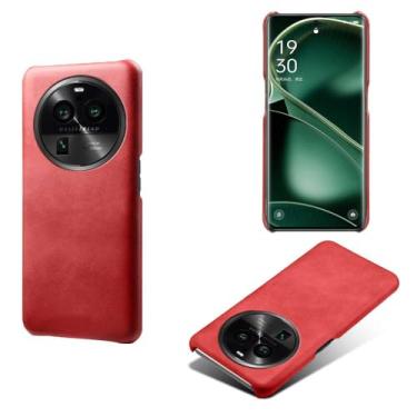 Imagem de Capa para OPPO Find X6,Proteção contra quedas,Casca de volta de cor sólida simples,Design de couro de imitação de plástico-Red