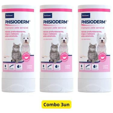 Imagem de Kit 3 Shampoo Phisioderm 250ml Para Pele Sensivel Cão E Gato Virbac