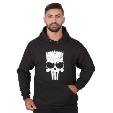 Imagem de Blusa Moletom Bart Masculina Caveira Com Bolso e Capuz Preto - Methodi