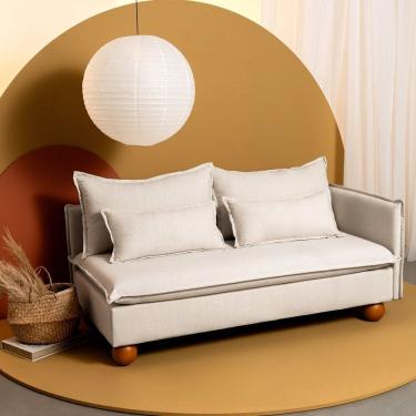 Imagem de Sofá Modular 2 Lugares Braço Lateral Com Pé Bolinha Sôma CabeCasa MadeiraMadeira Linho Natural