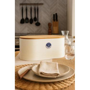 Imagem de Lata Redonda Porta Pão Com Tampa De Bambu - Creme - Dolce Home, Redond