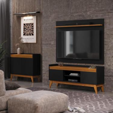 Imagem de Conjunto Sala de Estar Rack com Painel para Tv até 50 Polegada e Buffet Ripado 2 Portas - ViaNossa