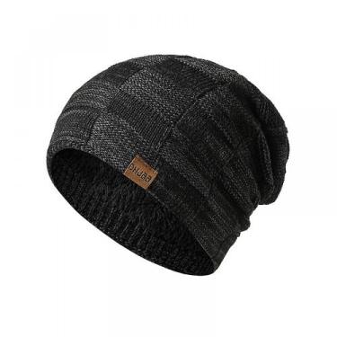 Imagem de Beanie Hat masculino Inverno Mais Chapéu Quente de Veludo Malhado Casu