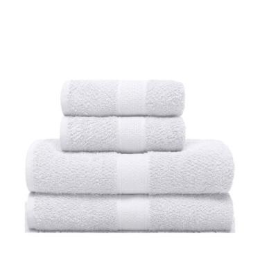 Imagem de Kit Toalha Banho e Rosto 4 Peças Branco Algodão Fio Penteado Alta Abso