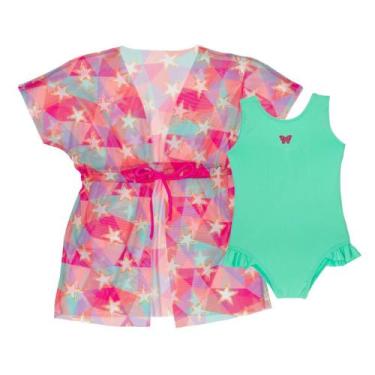 Imagem de Kit Maiô Liso + Saída de Praia Tule Infantil Natação Menina - Fofotinh