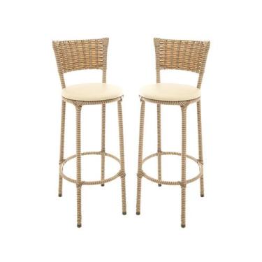 Imagem de KIT 2 Banquetas Alta Encapada Junco CAPPUCCINO Area de Lazer Cozinha B
