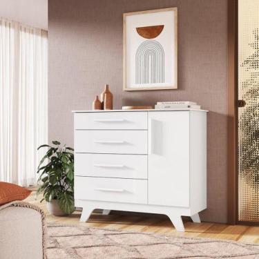 Imagem de Cômoda 1 Porta e 4 Gavetas 100% Mdf Kakau Retrô Espresso Móveis Branco