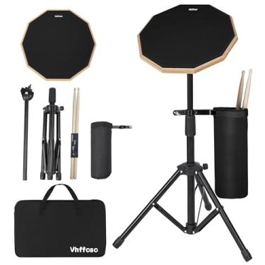 Imagem de Almofada de bateria de treino de 30,5 cm atualizada com suporte, bastões e balde de bateria, almofada de tarola para iniciantes com baquetas (um par) e bolsa de transporte, almofada de bateria