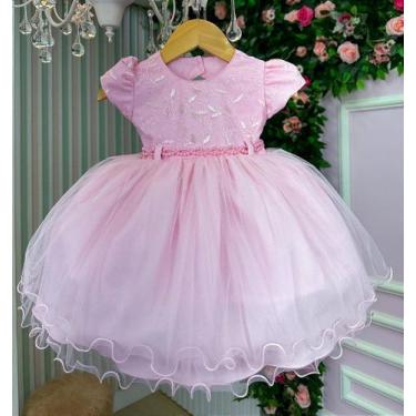Imagem de Vestido Infantil Rosa Bebê Festa Luxo com Detalhes em Strass - Fabulos