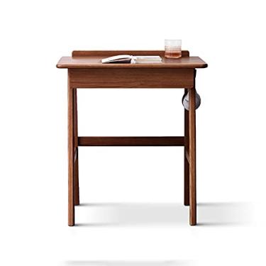 Imagem de Escrivaninha de computador para escritório em casa, moderna, simples, de carvalho, mesa multifuncional, mesa de estudo compacta com orifício para cabo, gaveta e vara de pendurar, mesa de madeira para