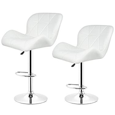 Imagem de Banqueta ajustável para cadeira de bar com encosto baixo em couro PU elástico para bar, cozinha, sala de jantar, sala de estar e pub bistrô, 2 peças de bancos de bar ajustáveis (cor: branco, 2 peças)