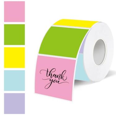 Imagem de Adesivos de impressora de etiquetas térmicas quadradas de 3,8 cm, adesivos autoadesivos térmicos diretos, design de linha à prova d'água/perfuração - 500 folhas/5 cores