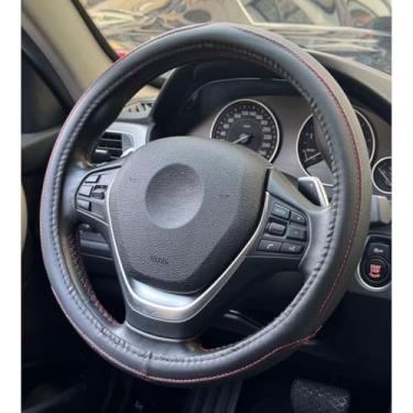 Imagem de Capa universal antiderrapante de fibra de carbono para volante de carro 38 cm (VL04 - Fio Vermelho)