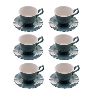 Imagem de Cj 6 Xícaras P/Café C/Pires de Porcelana Fancy Menta 90ml Wolff