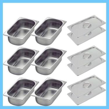 Imagem de Kit de 6 Cubas Gastronômicas Com Tampa Buffet Inox 1/3 100mm - Zepper