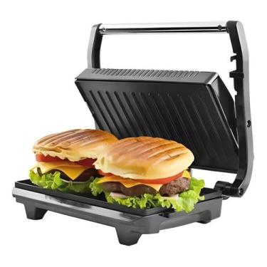 Imagem de Sanduicheira grill inox elétrica 1000w com trava fechamento indicador 
