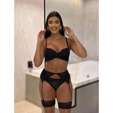 Imagem de Lingerie Com Bojo Sensual Sexy Com Cinta Liga Renda Calcinha fio - LIk