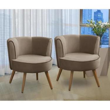 Imagem de Kit 2 Poltronas Para Sala Decorativa Bela Suede Cappuccino Mirra Decor