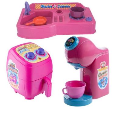 Imagem de Kit Cozinha Cafeteira Air Fryer Pia Com Fogão Brinquedo Faz de Contas 