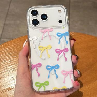 Imagem de UEEBAI Capa magnética para iPhone 17 Pro Max, capa de arco compatível com MagSafe, fita fina sem fio, estética, capa protetora antiamarelamento à prova de choque para mulheres e meninas - colorida