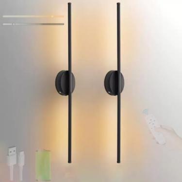 Imagem de GZZBMY LED Bateria Arandela com Controle Remoto Lâmpadas de Parede Reguláveis Recarregável Interior Sem Fio Iluminação de Parede 350° Rotativa para Quarto Sala de Estar Escada Corredor (Redondo, 2