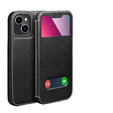 Imagem de Capa de couro com janela Smart View para iPhone 15 Pro 14 13 12 11 Pro Max X XR XS 7 8 Plus SE 2022 Capa carteira magnética flip, preta, para iPhone 7plus