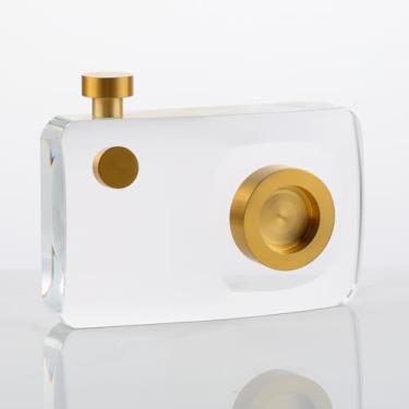 Imagem de JOASURA Estátuas de decoração de casa - câmera de cristal dourada grande, presente de estatuetas de cristal, decoração de mesa de escritório, estatuetas colecionáveis de vidro, itens decorativos de