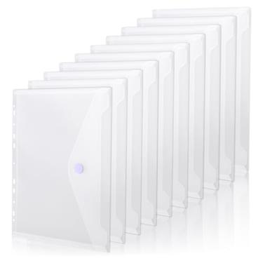 Imagem de BAYTORY 10 unidades de bolso transparente para fichário, pastas de plástico com fecho de , envelope de fichário de poli de 11 furos, pasta de plástico para escola e material de escritório (A4)