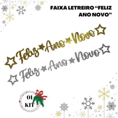 Imagem de Decoração Feliz Ano Novo Réveillon Letreiro Dourado Prata - Dayu Varie