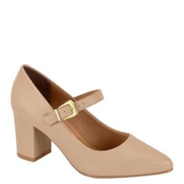 Imagem de Sapato Femino Vizzano Salto Medio Grosso Bico Fino 1290532 - Bege Pelica - 40-Feminino