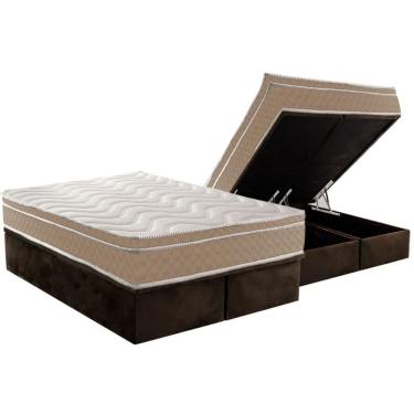 Imagem de Cama Box Baú King: Colchão Espuma D33 Paropas Conforto Ultra Firme + Base Crc Suede Brown (193x203)