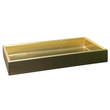 Imagem de Bandeja Retangular Decorativa com Fundo Espelhado em Ferro e Vidro (Dourado, M | 29,5 x 17cm)