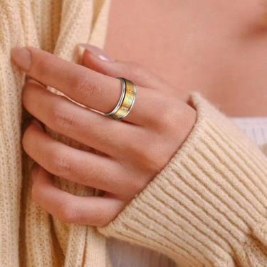 Imagem de Anel Fidget Masculino Aço Inoxidável Runas Nórdicas Anéis Giratórios Joias Preto/Dourado Anel Pinky Tamanho 7-12, 09, Aço inoxidável, Sem pedra preciosa