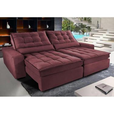 Imagem de Sofá Retrátil E Reclinável Com Molas Ensacadas Cama Inbox Gold 3,12m Tecido Suede Velusoft Vinho