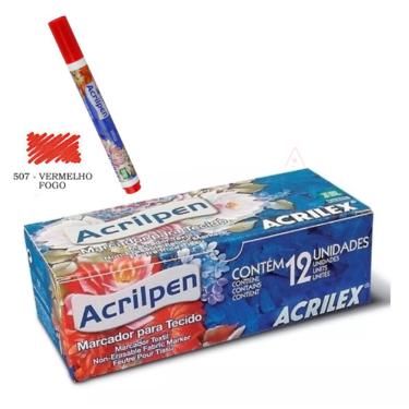 Imagem de Caixa com 12 Canetas Acrilpen Acrilex Vermelha para Tecidos