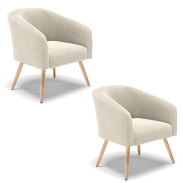 Imagem de Poltrona Decorativa Pé Palito Natural Kit 2 Stella Bouclê Bege D03 - D'Rossi