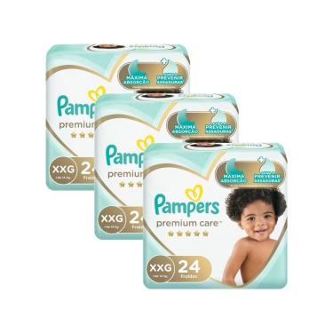 Imagem de Kit 3 Fralda Pampers Premium Care Tamanho XXG Pacote Mega 24 Fraldas Descartáveis