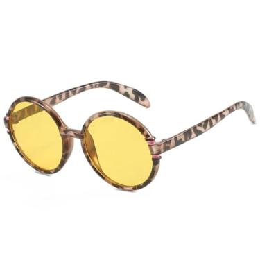 Imagem de Óculos de sol redondos com armação grande, femininos e masculinos, moda retrô, para atividades ao ar livre, verão, viagem, praia, festa, UV400 (amarelo leopardo)
