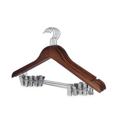 Imagem de Kit 10 Cabides Madeira Escura Elegante com Presilhas Metálicas Reforça