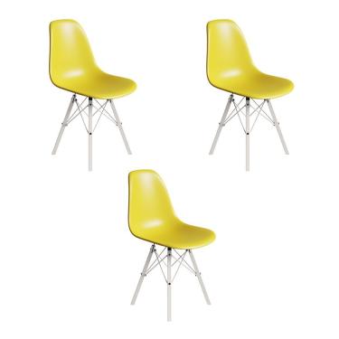 Imagem de Conjunto 3 Cadeiras Eames Estilo Moderno Em Ferro Branco Com Assento Amarelo