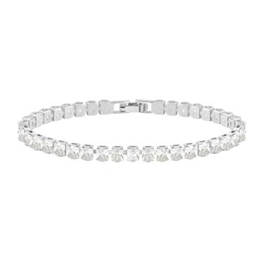 Imagem de Oneress Pulseira de tênis feminina CZ - zircônia cúbica, corrente minimalista brilhante joias modernas empilháveis pulseiras de tênis para mamãe avó senhoras YA6024, Adjustable Rhinestone Bracelet