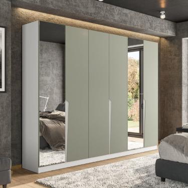 Imagem de Guarda Roupa Roupeiro 6 Portas 4 Gavetas com Espelho Porto Branco Verde Politorno Móveis