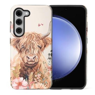 Imagem de yicomon Capa compatível com Samsung Galaxy S23 FE, linda estampa de flores de vaca Highland capa de telefone fosca durável moda engraçada capa protetora macia antiarranhões à prova de choque