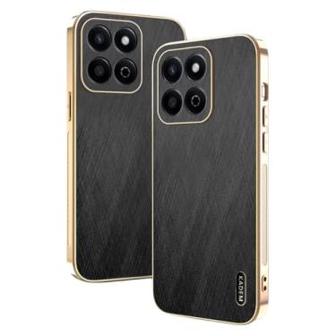 Imagem de Yarxiawin Capa de telefone para Honor X7C à prova de choque, textura de fio dourado para Honor X7C capa de silicone fina galvanizada preta capa de couro anti-impressão digital (preto)