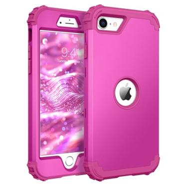 Imagem de BENTOBEN Capa para iPhone SE 2022 e iPhone SE 2020, capa de borracha macia de policarbonato rígido resistente 3 em 1 resistente à prova de choque para iPhone SE 3ª/2ª geração, rosa choque