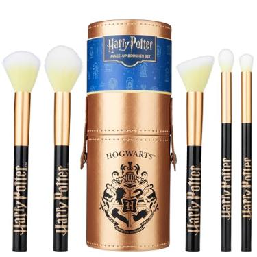 Imagem de Harry Potter Conjunto de pincéis de maquiagem para mulheres e adolescentes, conjunto de 5 peças de Hogwarts e suporte de estojo de viagem, pincel de blush de sombra de contorno pré-adolescente