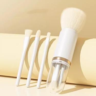 Imagem de O conjunto de pincéis de maquiagem quatro em um é adequado para sombra facial e corretivo rosa em pó. Pincel de maquiagem portátil escalável (branco)