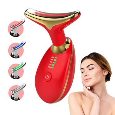 Imagem de Massageador Facial e Pescoço Elétrico LED Lift – Fototerapia Antirrugas, Lifting, Rejuvenescimento e Cuidados com a Pele (Vermelho)