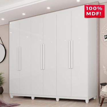 Imagem de Guarda-roupa Casal 100% Mdf 6 Portas E 4 Gavetas Espanha - Tudo De Móveis Cor Branco